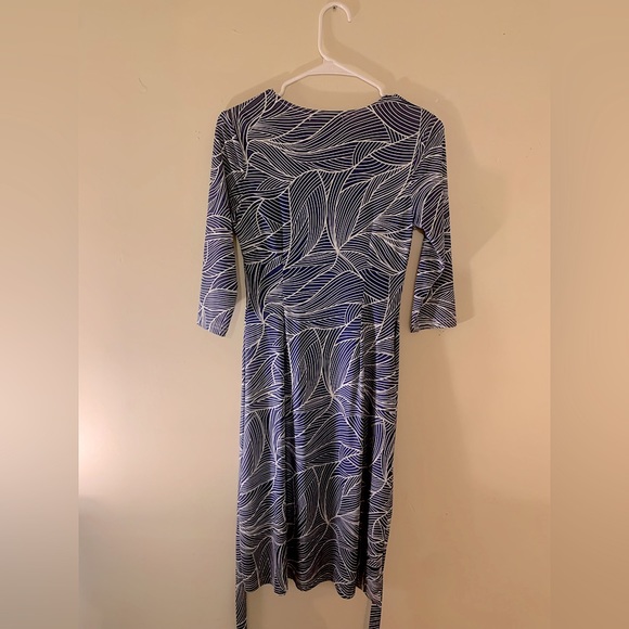 PattyBoutik three quarter sleeve wrap dress | S | blue white - Picture 3 of 5